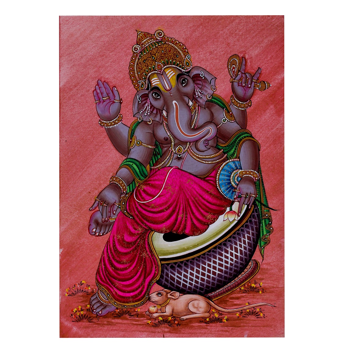 Blessing Lord Ganesha Traditional Divine Painting – Spiritual Wall Art